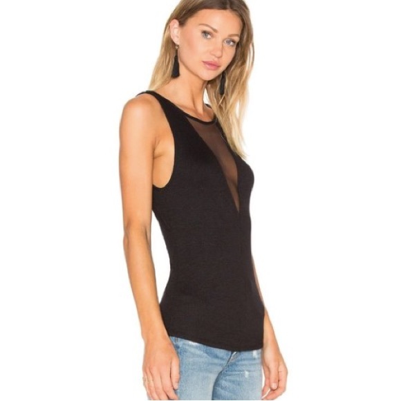 Free People Mesh Ribbed Deep V Cutout Tank in Black - Picture 4 of 11